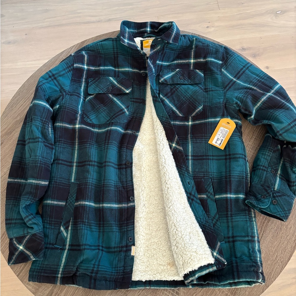 Green Plaid Sherpa-Lined Jacket